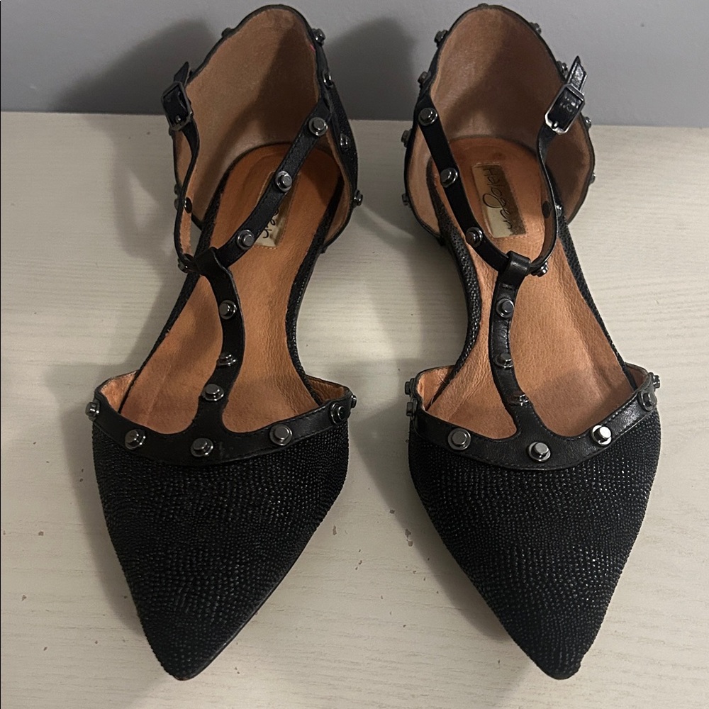 Halogen Black Studded Flats women’s size 9 pointy toe adjustable ankle strap